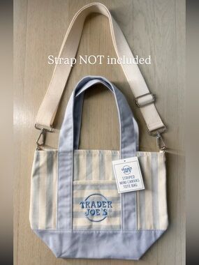 Trader Joe's Canvas Mini striped Pastel blue Tote Bags Foldable D-ring NO strap